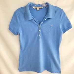 Tommy Hilfiger Small  Petite Polo Shirt Blue Short Sleeve Collar Cotton Spandex